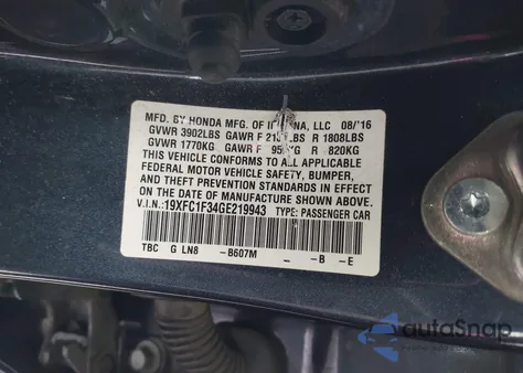 2016 Honda Civic Ex-T z USA, uszkodzony, nr VIN 19XFC1F34GE219943